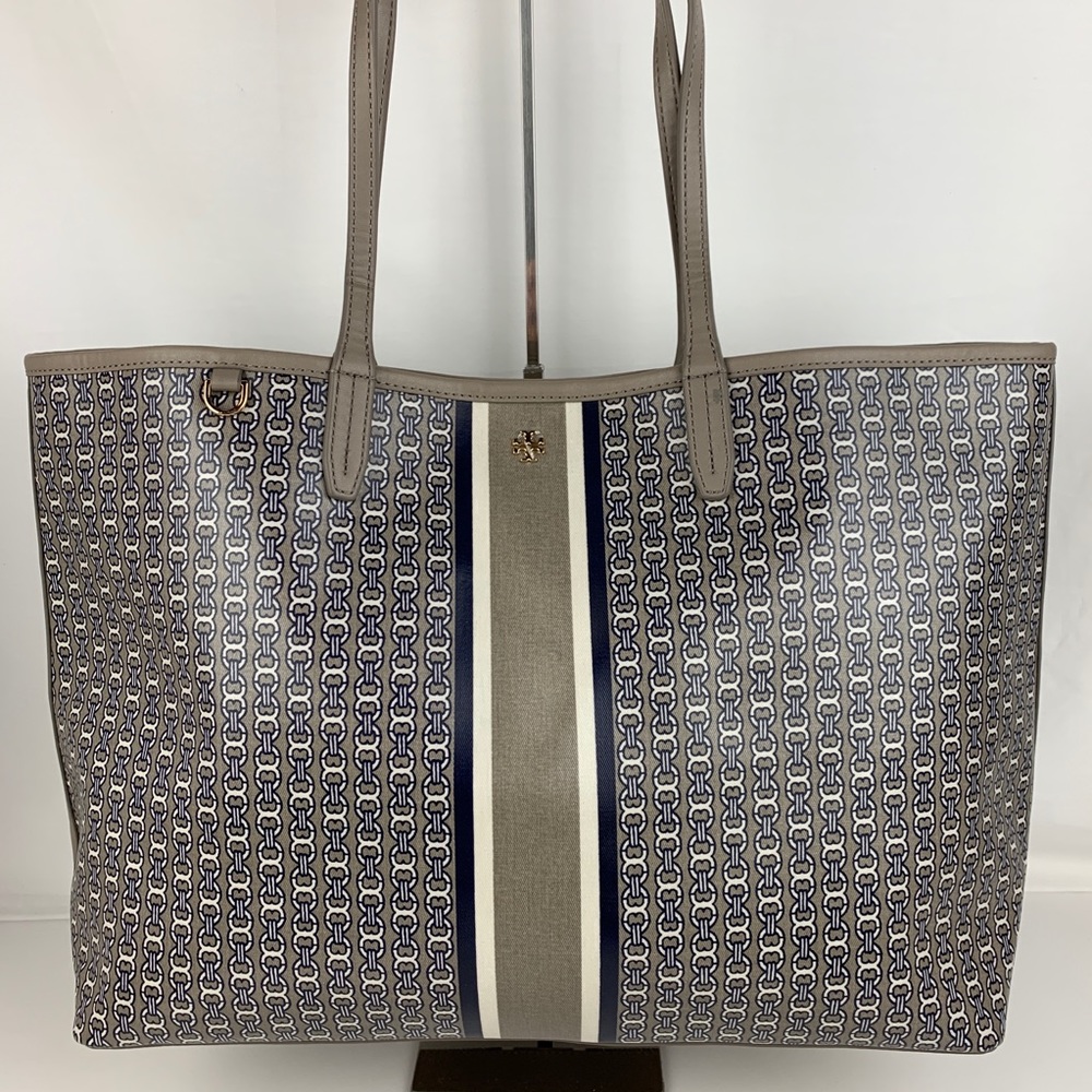 New Tory Burch Gemini Leather & Canvas Tote - Picture 1 of 7